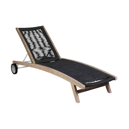 Armen Living Chateau Outdoor Patio Adjustable Chaise Lounge Chair in Eucalyptus Wood and Charcoal Rope 840254336049